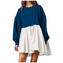Women Sweatshirts Dress Oversized Long Sleeve-Blue XXXL