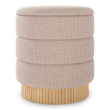 Otomana redonda con espacio de almacenamiento y tapa extraíble, chenilla beige