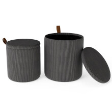 Juego de otomanas redondas con espacio de almacenamiento, anidadas, de pana, color gris