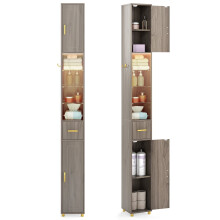 Mueble de baño alto con iluminación, cajón y estantes de cristal
