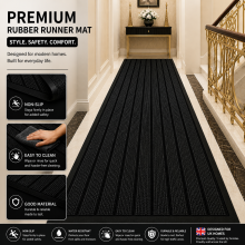 (BLACK, 80 X 150 CM) Non Slip Runner Rugs Kitchen Hallway Area Rug PVC Rubber Door & Bath Mats