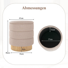 Ronde poef met opbergruimte, afneembaar deksel, beige chenille