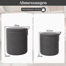 Ronde poefset met opbergruimte, stapelbaar, corduroy, grijs