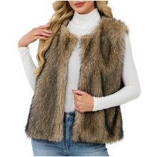Plus Size Women's Faux Fur Vest Open-front Sleeveless-Camel XL