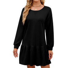 Women's Long-Sleeved Pullover Round Neck Patchwork-Black S