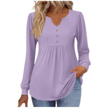 New women's long-sleeved Henley shirt, elegant and-Purple M