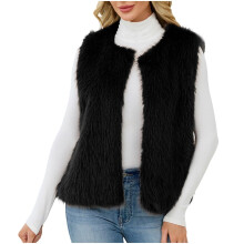 Plus Size Women's Faux Fur Vest Open-front-Black XXXL