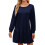 Women's Long-Sleeved Pullover Round Neck Patchwork-Navy Blue M 1