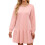 Women's Long-Sleeved Pullover Round Neck Patchwork-Pink L 1