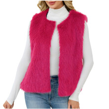 Plus Size Women's Faux Fur Vest Open-front Sleeveless-Red XXL