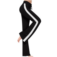 Womens Wide Leg Pants Stripe Collision Color Elastic-Black XXL
