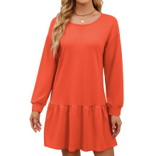 Women's Long-Sleeved Pullover Round Neck Patchwork-Red XL