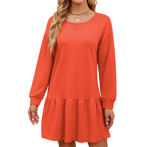Women's Long-Sleeved Pullover Round Neck Patchwork-Red XL