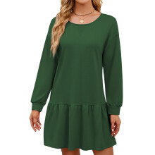 Women's Long-Sleeved Pullover Round Neck Patchwork-Green S