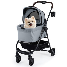 Cochecito para mascotas 3 en 1 con portabebés desmontable, gris