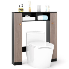Estante de baño con puertas dobles para colocar sobre el inodoro, color negro