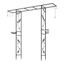 Arco de jardín con comedero para pájaros y bebedero, negro, 213 cm
