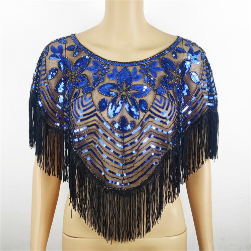 Sparkling Sequined Embroidered Shawl Wrap for Evening-Black