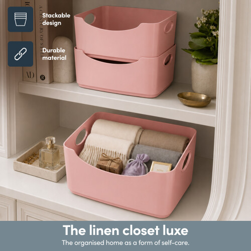 KEPLIN 6 Pack Pink Plastic Studio Storage Basket 2