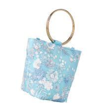 Unique Mesh Handbag With Intricate Embroidery Shoulder Bag-Blue