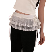 Decorative Mini Apron Skirt Tiered Ruffled Lace Mesh Shirt