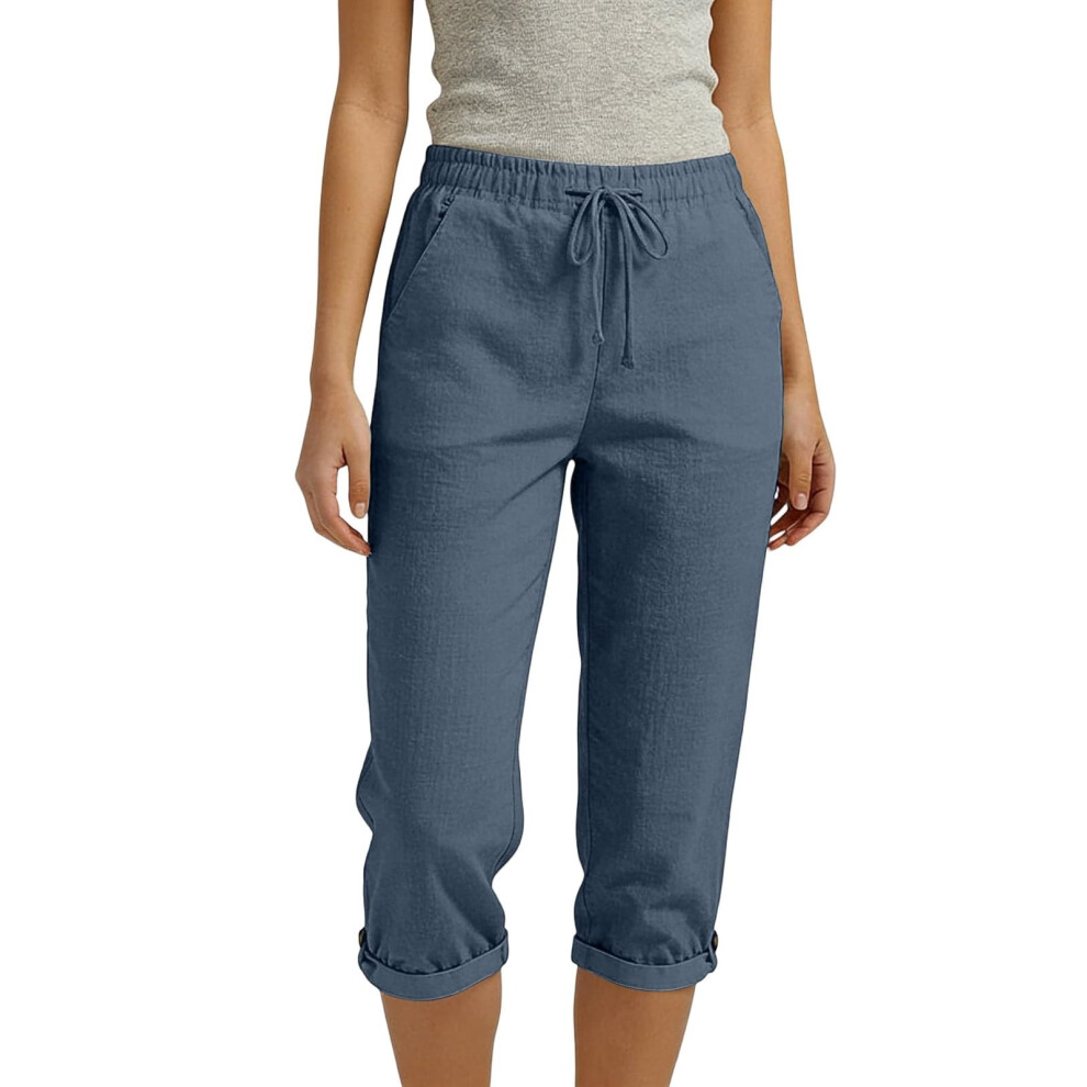 Women's linen pants, pants, vacation pants,-Lake blue XXL