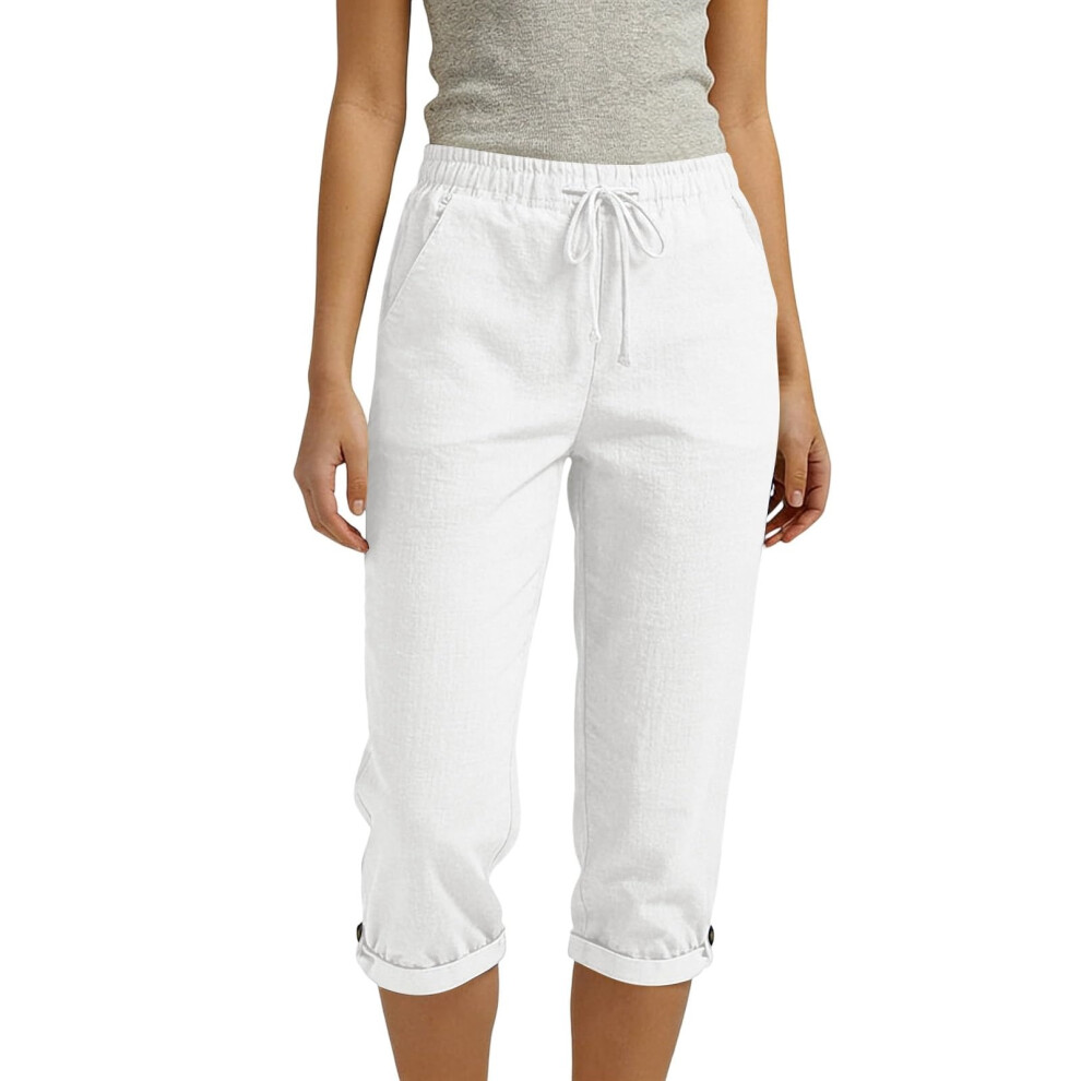 Women's linen pants, pants, vacation pants, elastic-White S