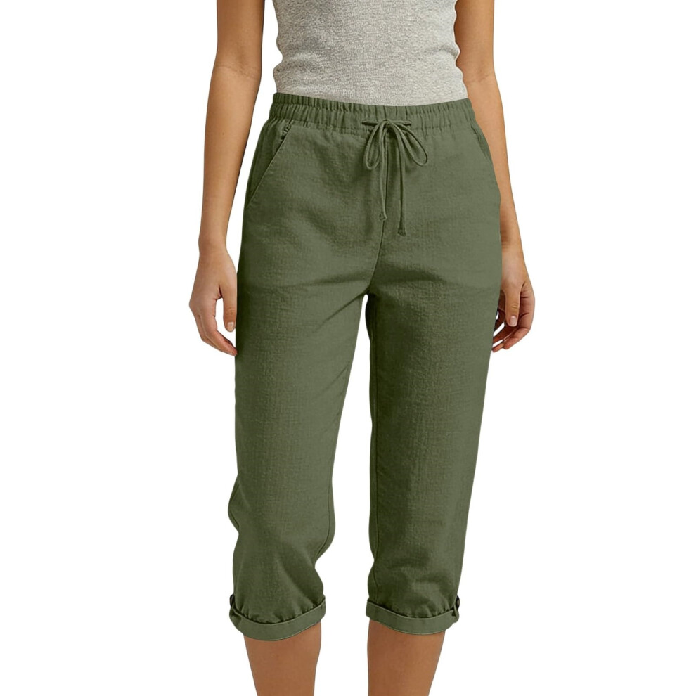 Women's linen pants, pants, vacation pants,-Army Green M
