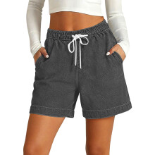 Jean Shorts Womens Drawstring Stretchy Casual Loose-Gray XXL