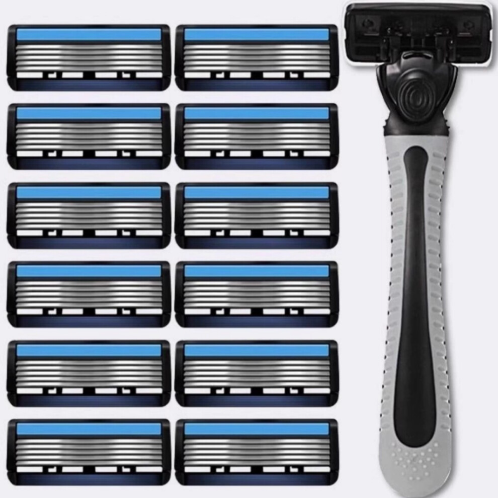 Premium 6-Layer Blade Manual Shaver Set - Universal 7-Layer Compatible Handle with 12 High-Precision Replacement Razor Refills