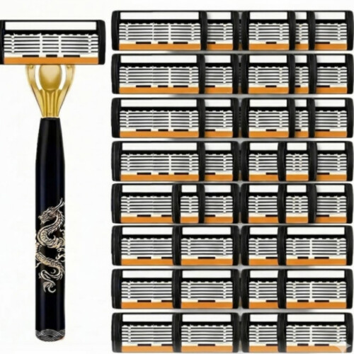 Σετ Ξυραφιών Golden Dragon - 1 Λαβή & 32 Ανταλλακτικές Λεπίδες - Κιτ Ξυρίσματος Premium για