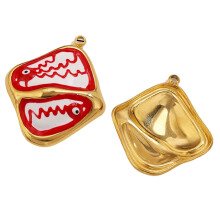 2PCS Stainless Steel Retro Eye Shaped Pendants With-Red