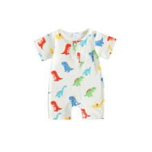 (3-6 Months, Apricot) Baby Boy Summer Romper Dinosaur/Turtle Print Short Sleeve Half Button-up Crewneck Jumpsuit