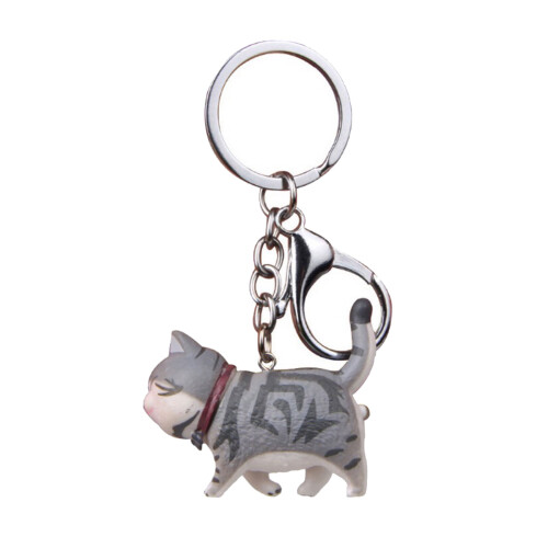 Trendy Puss Themed Key Ring Modern Design-Gray and white