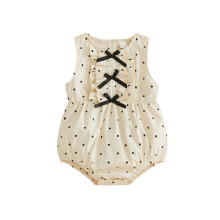 (18-24 Months, Ivory) Baby Girl Summer Romper Dot Print Ruffled Cute Bow Sleeveless Jumpsuit for Newborn Toddler Cute Clothes