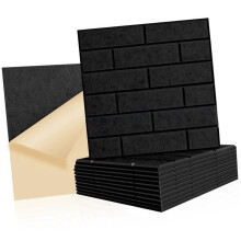 12Pcs Acoustic Wall Panels Brick Pattern Peels and Stick-Black