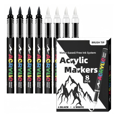 Soft Tip Highlighter Markers Soft Brush-4 black 4 white