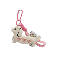 Adorable breloque de sac en peluche teckel de dessin-Blanc