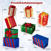 Set van 4 LED-kerstcadeauverpakkingen, meerkleurig, voor binnen en buiten.