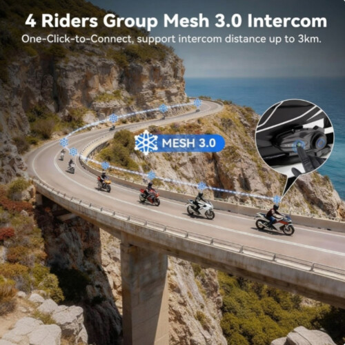 High-End 4-Way Intercom, Motorcycle Bluetooth 5.3 Headset with CVC Noise Cancelling & Audio Multitasking, 3000m Helmet Speakers 2