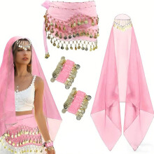 Costumes de danse du ventre Halloween, tenues de danse-Os rose