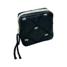 Elegant Quilted Bows Sanitary Pad Pouch For Women Stylish-Black