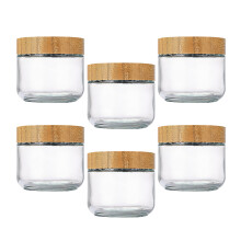 Glass Storage Jar With Wood Cover For Meals Prep-300ml 6 pack