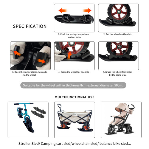 Snow Ski Attachment for Baby Carriages Provide Secure Ride-2pcs 2