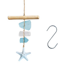 Sandblasted Sea Glass and Wood Wind Chimes Handcrafted-White
