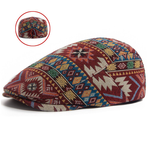 Unique Embroidered Beret Hat For Women Men-Red Back Button