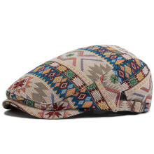 Stylish Beret Hat With Ethnic Patterns Soft-Beige Side Buckle