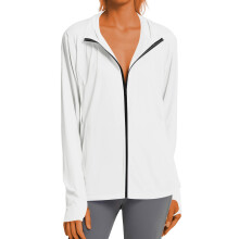 Women's Sun Shirts Zip Up Hoodie Long Sleeve Ice Silk-White L