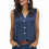 Women's Sleeveless V-Neck Button-Down Blouse-dark blue L 1