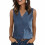 Women's Sleeveless V-Neck Button-Down Blouse-Blue XL 1